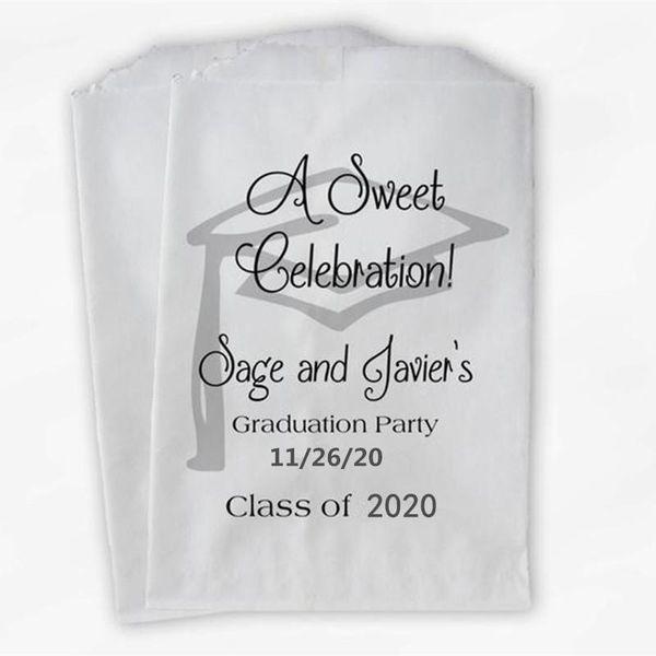 Emballage cadeau personnalisé Graduation Favor Bags - 2021 Sweet Celebration Party Silver And Black Paper Treat