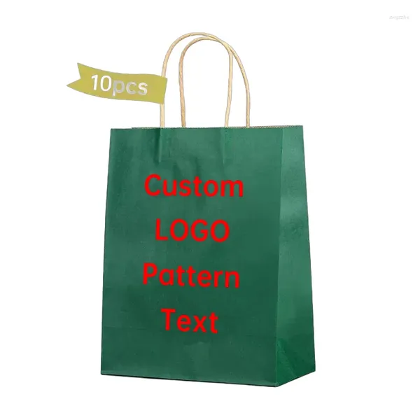 Enveloppe cadeau Custom Kraft Paper Sac personnalisé Tote Logo Imprimé Logo Green Dark Green Takeaway Baking Blue