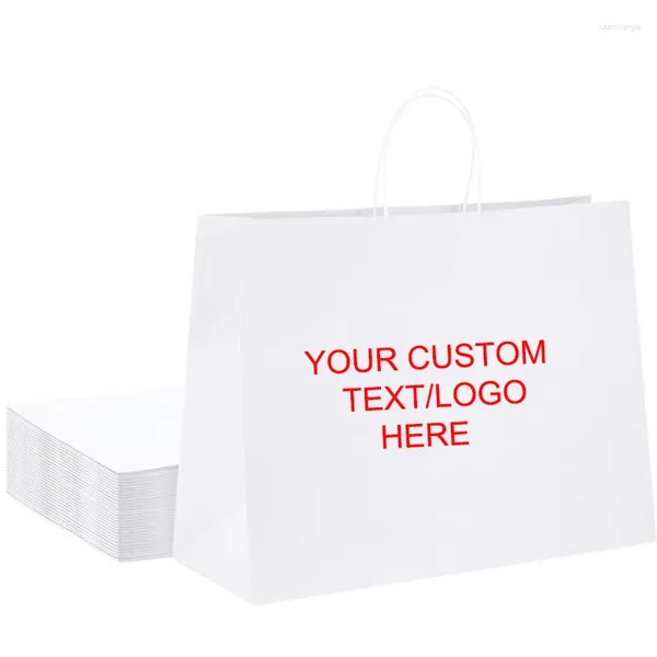 Bolsas de papel grandes personalizadas de regalos 16x6x12 '' 25pcs White resistente Kraft con manijas de compras para pequeñas empresas