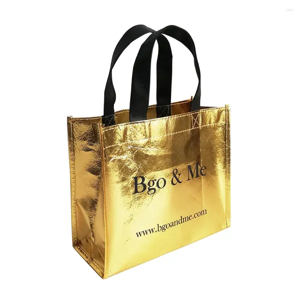 Bolsas de logotipo personalizadas de regalo con manijas reutilizables Gold Metálico Metálico Metálico Bolsa de trajes de tela de tela de lujo Favores de fiesta