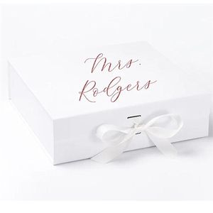 Geschenkwikkel Custom White Mystery Luxury Box Foil Gold kalligrafie Bruidsmeisje met naamvoorstel Wedding Hangover B B