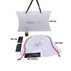 Emballage cadeau Personnaliser les produits d'emballage de cheveux Boîtes/étiquettes/autocollants/sacs à cheveux Soie Poche à cordon Satin