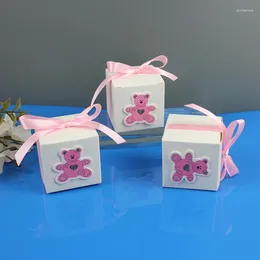 Cadeau cadeau mignon ours canard carte autocollant blanc carré boîte de bonbons pour fête bébé douche papier fête d'anniversaire / boîtes de mariage