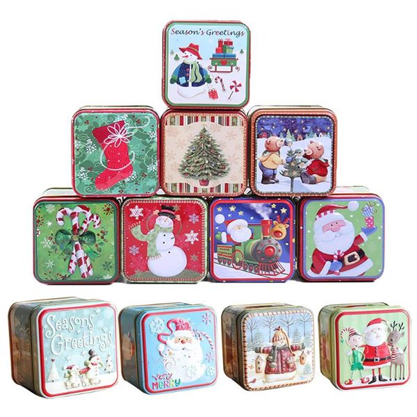 Papel de regalo Dibujos animados lindo Navidad Papá Noel Muñeco de nieve Mini paquete Caja de lata Dulces para hornear Galletas Caja de galletas