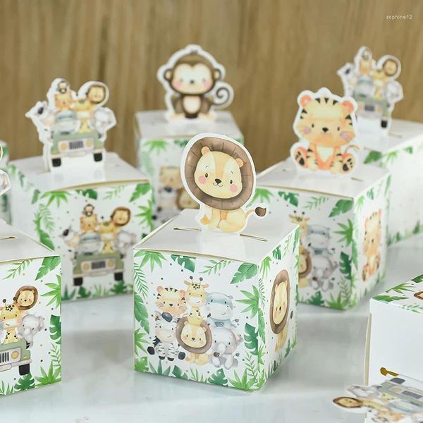 Enveloppe cadeau mignon dessin animé jungle safari mini carré de bonbons thèmes thème anniversaire de fête d'anniversaire de fête d'animaux box de gâterie pour enfants ensemble de 24