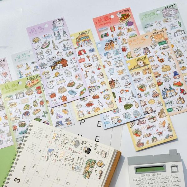 Envoltura de regalo Lindas pegatinas de dibujos animados de la ciudad de China para Scrapbooking Alimentos de animales transparentes Ciudades Diario Diario Papelería decorativa