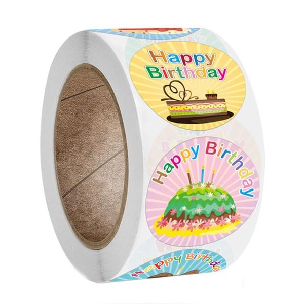 Envoltura de regalo Lindas pegatinas de feliz cumpleaños 2,5 cm / 1 pulgada Fiesta para niños Sellado Decoraciones de álbumes de recortes Etiquetas de tarjetas de felicitación Regalo