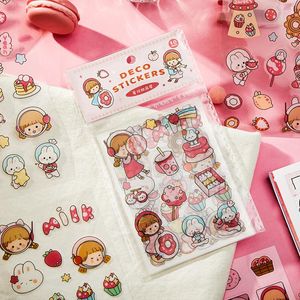 Geschenkwikkel schattige stickers set (10 vellen 100 kleine stukken) - Kawaii Pet Transparante cartoon decoratieve plakboekbenodigdheden voor