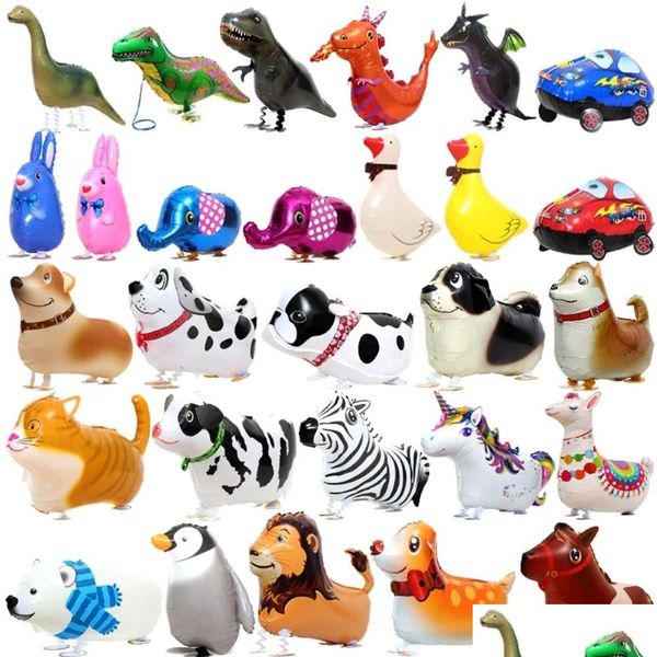 Envoltura de regalo Lindo Caminante Animal Globos de helio Gato Perro Dinosaurio Globos de aire Decoraciones de cumpleaños Niños Adt Evento Decoración de fiesta Homefavor Dhgjp