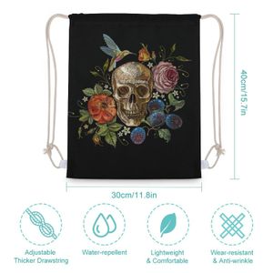 Envoltura de regalo Día de los muertos Skl Rose Humming Bird Canvas Dstring Mochila Mochila de moda Mochila para deportes Gimnasio Viajes Entrega de entrega OT6J0