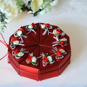 Geschenkwikkeling Delicate Blue/Red Triangle Wedding Candy Boxes Creatieve cake -vormige chocoladebakjes Doos benodigdheden