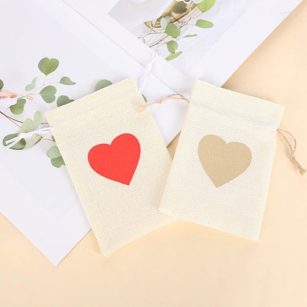 Emballage cadeau délicat coeur décoration sacs en toile de jute lin cordon traiter fête de mariage anniversaire