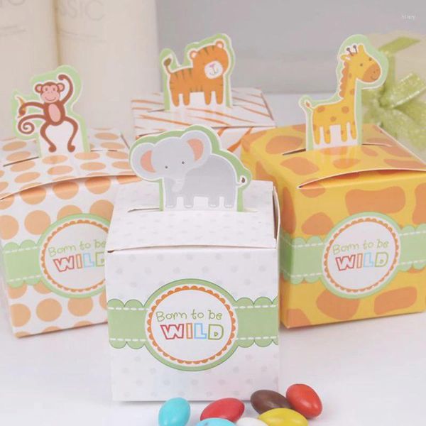 Design enveloppant des cadeaux 20pcs / lot girafe / éléphant / singe / animaux tigres baby shower faveurs de fête d'anniversaire décor de bonbons pour enfants