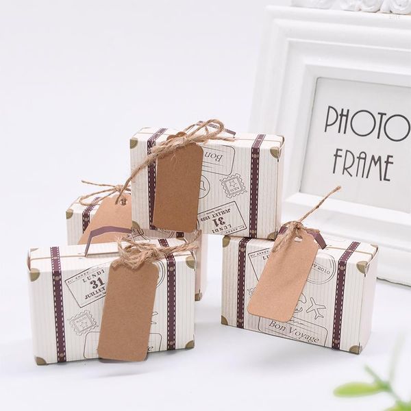 Emballage cadeau bricolage boîte à bonbons papier faveurs de mariage boîtes d'emballage de voyage avec poignée étiquettes de corde anniversaire bébé douche fournisseur de fête