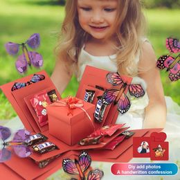 Cadeauverpakking DIY handgemaakte geschenkdoos papieren sieradendoos met zegenkaart Verrassing Vliegende vlinder Prank Verjaardagsfeestje Effen kleur Snackdoos 231017