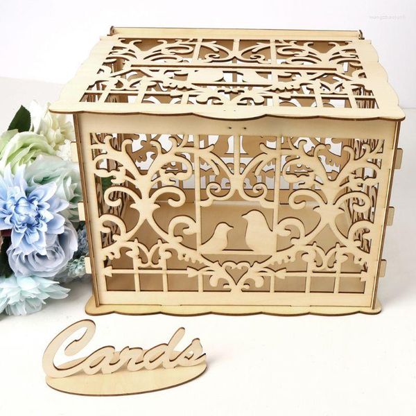 Emballage cadeau bricolage mariage Couple oiseaux carte en bois tirelire étui avec serrure rustique belle fête d'anniversaire faveurs décoration fournitures