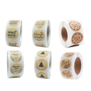 Gift Wrap Dophee 500pcs/Roll Paper Kraft Stickers Stuursartikelen Afdichtingslabel Geschenken Handgemaakt voor pakketlijm