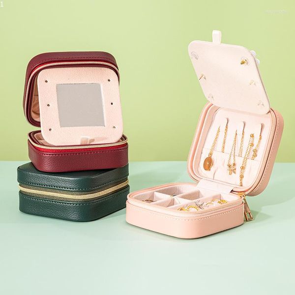 Caja organizadora de joyas de doble capa para envolver regalos con espejo, cajas creativas con forma de corazón para niñas, pequeñas cajas portátiles de viaje al por mayor