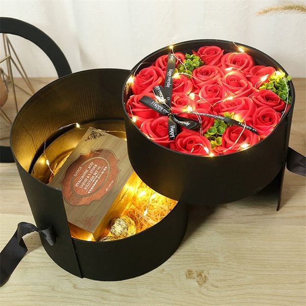 Cadeau cadeau double couche boîte-cadeau rotative pot de fleur préservé fleur fraîche en gros Saint Valentin fête des mères fête de Noël mariage 220913