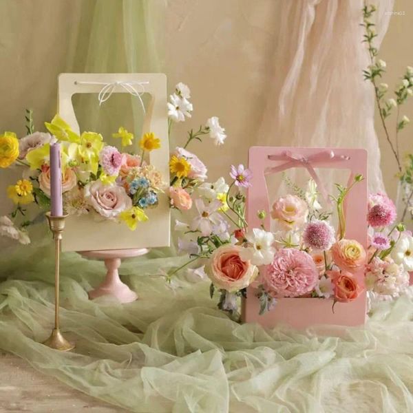 Cadeau cadeau double face panier de fleurs portable carton boîte de papier pliante étanche emballage vide mariage