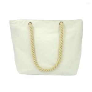 Emballage cadeau sac à provisions en toile de coton durable avec poignées en corde fermeture à glissière couleur blanc pur taille moyenne 11.8x14.9x3.9 pouces