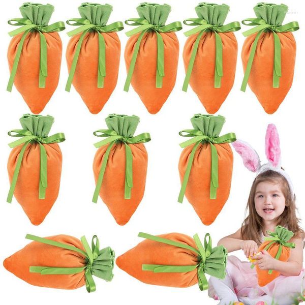 Papel de regalo Bolsa de terciopelo de zanahoria de Pascua Cesta de joyería Easter10 Piezas de caramelo con cordón para S Cookie Snack
