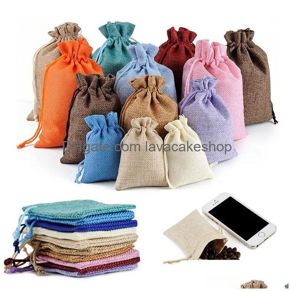 Cadeau Wrap Eco-Friendly Mini Toile de jute Sac de jute Linge Dstring Sacs Bijoux Pochettes Sac Emballage de Noël Drop Livraison Maison Jardin Dhcwk