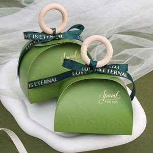 Enveloppe cadeau Eid Moubarak Bague de bonbon portable en bois avec un ruban faveur Décoration Baby Shower Emballage Event Party Supplies