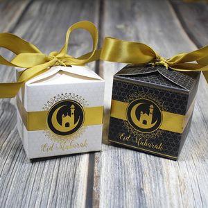 Geschenkwikkel Eid Mubarak Candy Box White Black Paper Pack Muslim Islamitische Ramadan Bag Party Decorations Supplies