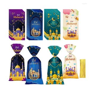 Envoltura de regalo Bolsas Eid Bolsas de golosinas de celofán grandes con lazos de torsión Envoltura para suministros de fiesta musulmana islámica