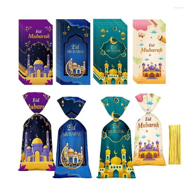 Emballage cadeau EID Pochettes Grands sacs de friandises en cellophane avec attaches torsadées pour fournitures de fête musulmane islamique