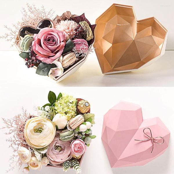 Cadeau cadeau style élégant haut de gamme anniversaire diamant coeur forme boîte à fleurs couleur or rose emballage intérieur ABS