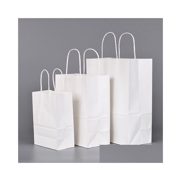 Envoltura de regalo bolso elegante de papel blanco de tamaño pequeño bolsas de favor de la fiesta kraft con mango de excelente calidad entrega de caída jardín de hogar dh5tp