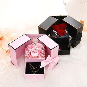 Enveloppe de cadeaux éternel Savon de fleurs romantiques Rose Boîte de bijoux de rose surprise pour la femme petite amie de la Saint-Valentin d'anniversaire de mariage