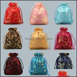 Geschenkwikkeling Evenement Feestartikelen Feestelijke huizentuin Chinese Dragon Silk Brocade Pouch Small DString Christmas Bags Candy Bag Jewelry Packag