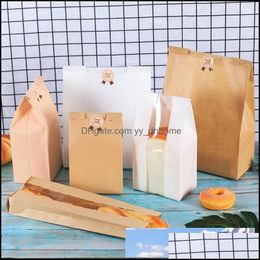 Emballage cadeau Fournitures de fête d'événement Festive Home Garden 50pcs / lot Sac en papier kraft blanc Toast Pain Sacs d'emballage avec fenêtre Candy Cookie Bis