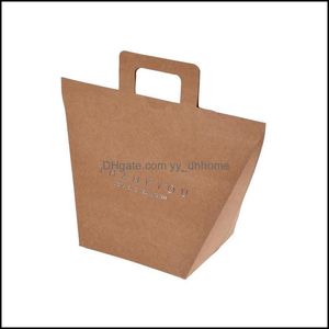 Geschenkwikkeling Eventfeest Spaar Feestelijke huizen Tuinpakking Handtas Gilding Kraft Paper Souvenir Tassen Solid Color Per Jewelry Bag met boog