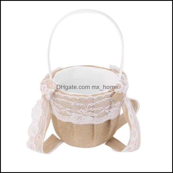 Emballage cadeau événement fête fournitures fête maison jardin Style occidental décor de mariage toile de jute toile de jute fleur fille panier avec dentelle nœuds papillon rustique