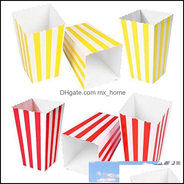 Emballage cadeau Fournitures de fête d'événement Festive Home Garden 60pcs / lot Boîtes de pop-corn Papier rayé Film Favoris Goody Sacs Carton Conteneur de bonbons