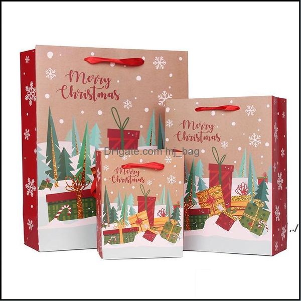 Emballage cadeau Fournitures de fête d'événement Festive Home Garden Sac de Noël Carton blanc Sacs en papier à main Emballage de cadeaux de retour Rouge exquis