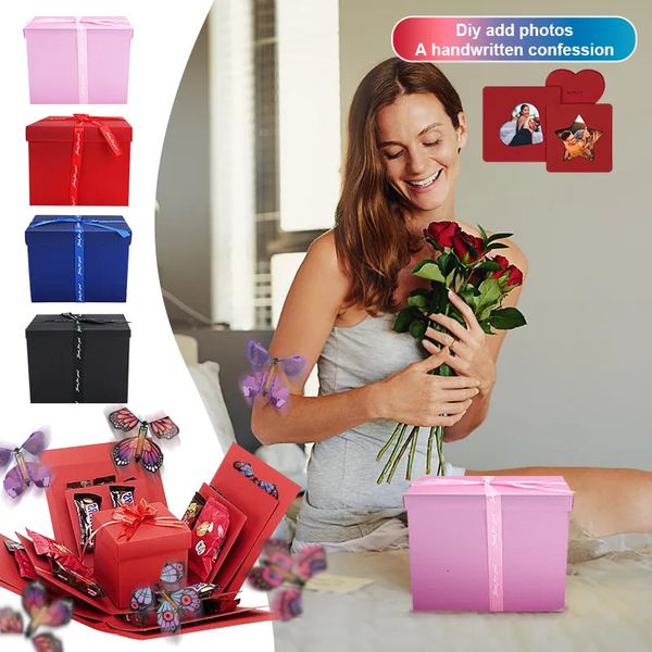 Envoltura de regalo Caja de explosión Regalo Mariposa Caja de regalo de refrigerio DIY Caja de explosión sorpresa Regalo del día de San Valentín Caja de álbum Po para cumpleaños Niña Niño 231027