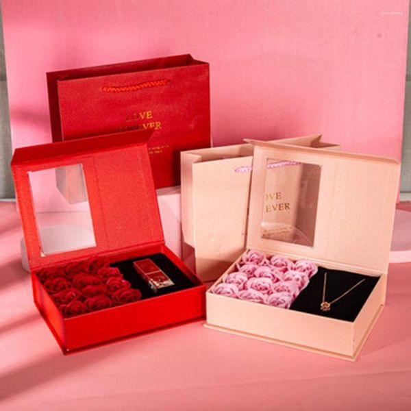 Emballage cadeau exquis bijoux cadeaux boîte éternelle Rose savon fleur bague de mariage boucles d'oreilles collier saint valentin emballage boîtes