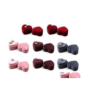 Cadeau Wrap Boîte à bagues exquise 1/2 niveaux Bleu foncé / Gris clair / Rose / Rouge Forme de coeur pour diverses bagues Cérémonie Bijoux Drop Livraison Ho Dhssk