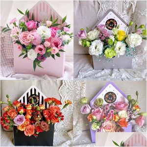 Enveloppe de mode cadeau Boîte de fleur emballage de fleur bouquet floral fleuriste fournit des matériaux de fête de mariage décoration 20x7x30cm drop de dhmph