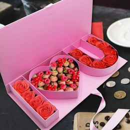 Emballage cadeau remplissable chocolat emballage sucré lettre en carton je t'aime boîte-cadeau en forme de fraise de fleur 231026