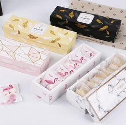 Geschenkwikkeling Flamingo/Marble/Feather Patroon Papierverpakkingsdoos Nougat Cookies Bruiloft Chocolade Cake Bread Portebord Boxs