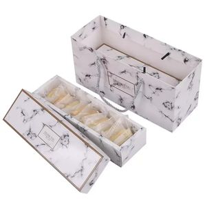 Geschenkwikkeling Flamingo/Marble/Feather Patroon Paper verpakking Doos Nougat Cookies Geschenkdozen Bruidstaart Brood Papierbord F0811