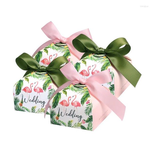 Envoltura de regalo Favor de boda de flamenco y caja Cajas de dulces de papel con cinta Bolsas dulces de chocolate para decoración Fiesta de bebé