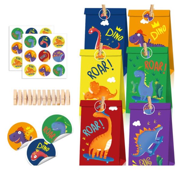 Emballage cadeau Flcolor dessin animé dinosaures mignons couleur de l'eau impression bonbons fruits de la paix sacs en papier Kraft livraison directe Ottk4