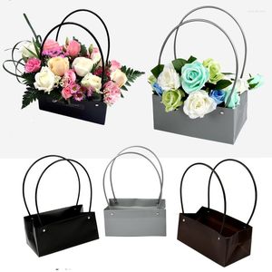 Emballage cadeau panier de fleurs sac en papier Kraft PVC sac à main étanche Bouquet fleuriste boîte d'emballage saint valentin Rose boîtes décor de fête